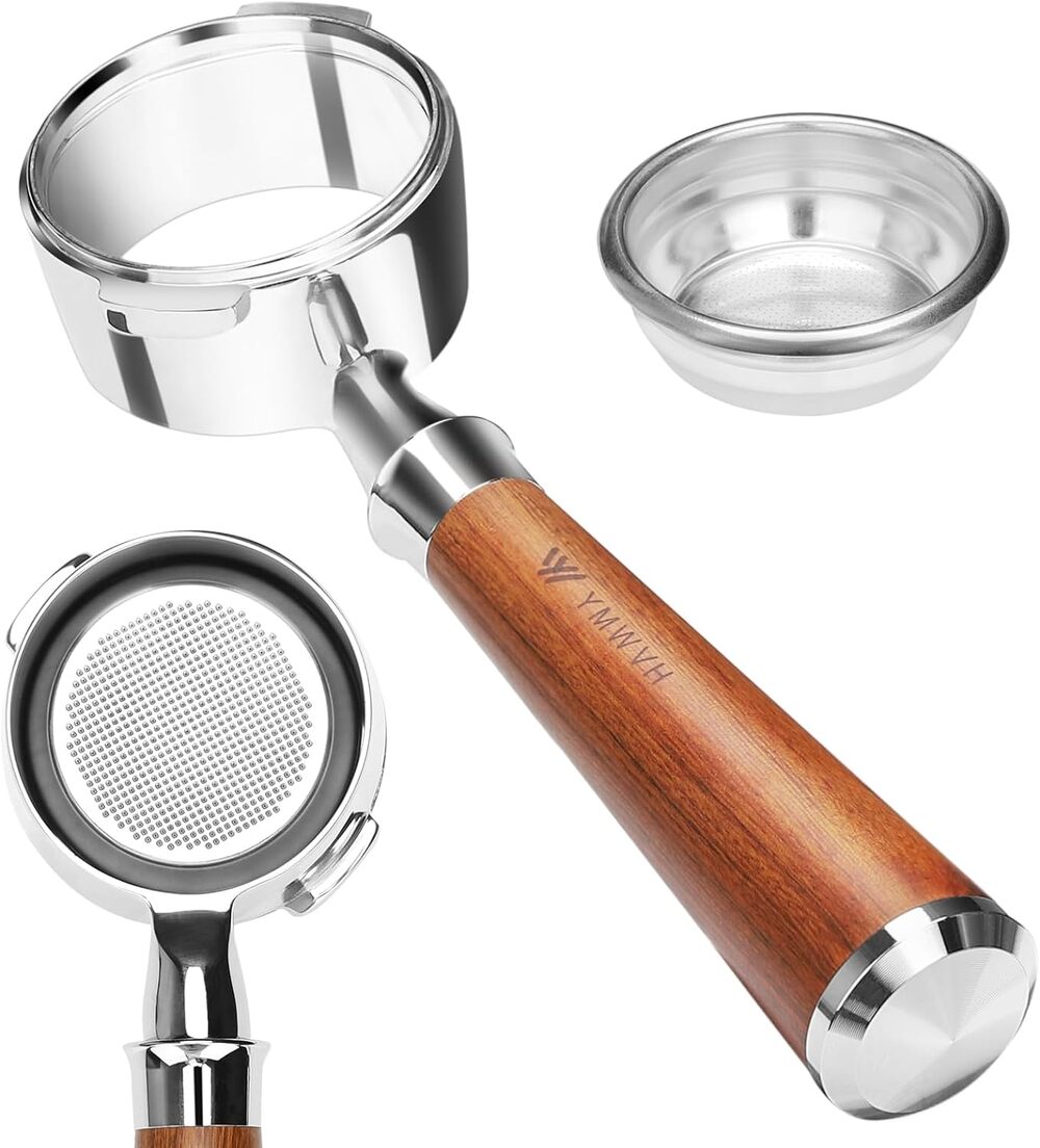 YMWVH 58MM Bottomless Naked Portafilter, Walnut